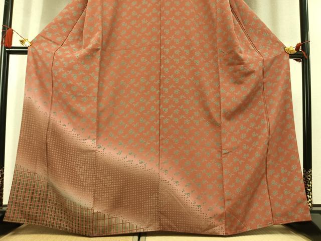 平和屋着物●訪問着　草花格子文　暈し染め　正絹　逸品　AABM3981fy