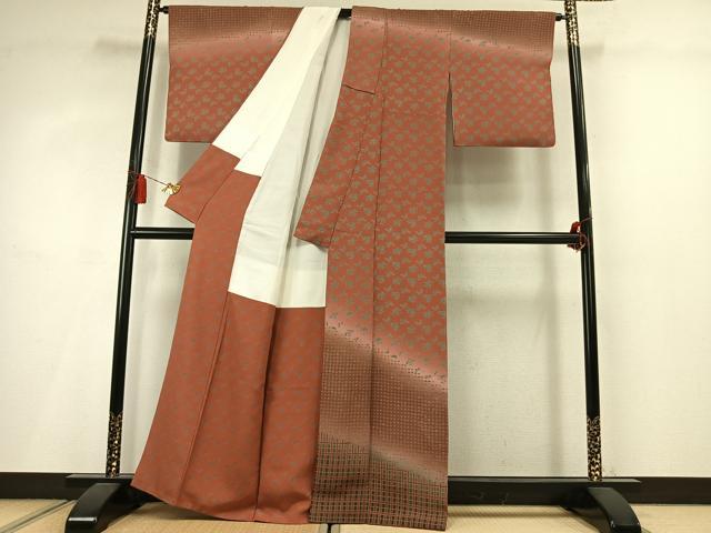 平和屋着物●訪問着　草花格子文　暈し染め　正絹　逸品　AABM3981fy