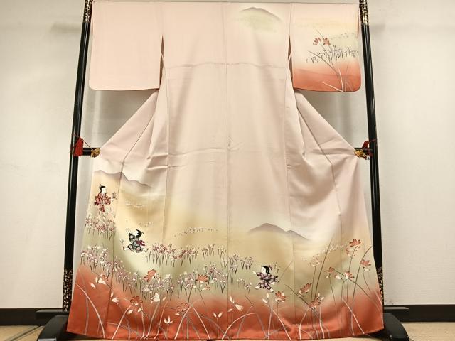 平和屋着物●訪問着　友禅　人物花文　暈し染め　正絹　逸品　AABM3983fy