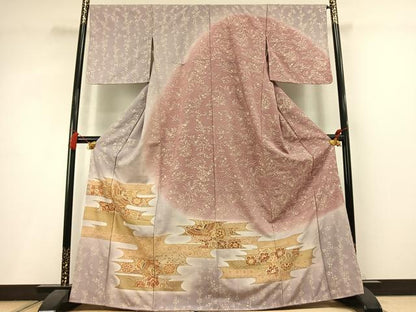 平和屋着物●中国三大刺繍　スワトウ刺繍　汕頭刺繍　相良刺繍　訪問着　花鳥文　暈し染め　金彩　正絹　逸品　未使用　AABM3985fy