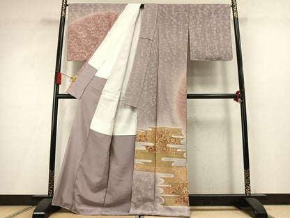 平和屋着物●中国三大刺繍　スワトウ刺繍　汕頭刺繍　相良刺繍　訪問着　花鳥文　暈し染め　金彩　正絹　逸品　未使用　AABM3985fy