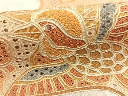 平和屋着物●中国三大刺繍　スワトウ刺繍　汕頭刺繍　相良刺繍　訪問着　花鳥文　暈し染め　金彩　正絹　逸品　未使用　AABM3985fy
