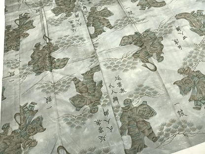 平和屋着物●男性　長襦袢　単衣　人物文　正絹　逸品　AABM3986fy