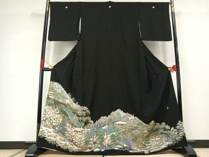 平和屋着物●豪華黒留袖　作家物　松竹梅　風景文　金彩　正絹　逸品　AABM3987fy
