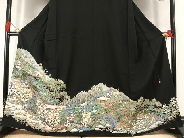 平和屋着物●豪華黒留袖　作家物　松竹梅　風景文　金彩　正絹　逸品　AABM3987fy