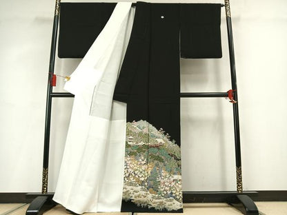 平和屋着物●豪華黒留袖　作家物　松竹梅　風景文　金彩　正絹　逸品　AABM3987fy