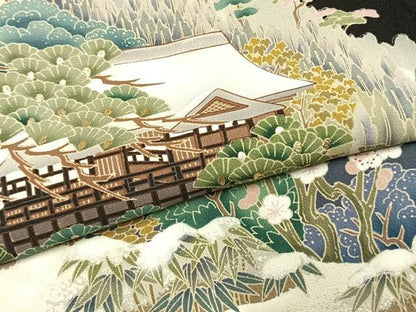 平和屋着物●豪華黒留袖　作家物　松竹梅　風景文　金彩　正絹　逸品　AABM3987fy