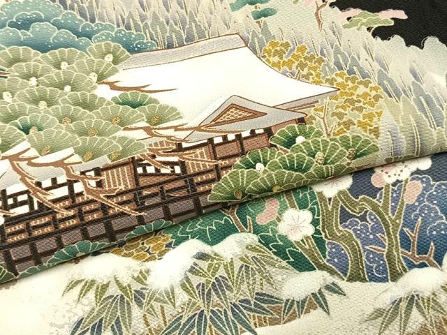 平和屋着物●豪華黒留袖　作家物　松竹梅　風景文　金彩　正絹　逸品　AABM3987fy