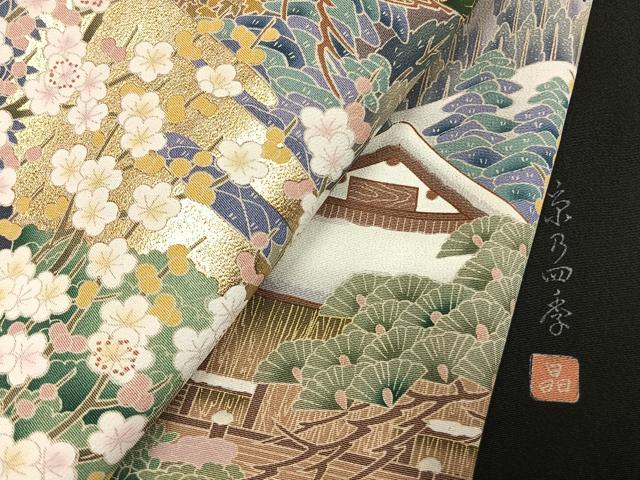 平和屋着物●豪華黒留袖　作家物　松竹梅　風景文　金彩　正絹　逸品　AABM3987fy