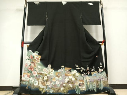 平和屋着物●豪華黒留袖　作家物　色紙重ね人物花文　暈し染め　金彩　反端付き　正絹　逸品　未使用　AABM3988fy