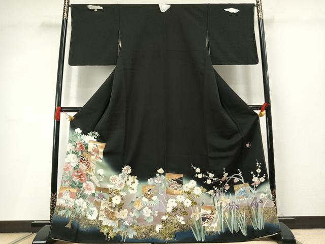 平和屋着物●豪華黒留袖　作家物　色紙重ね人物花文　暈し染め　金彩　反端付き　正絹　逸品　未使用　AABM3988fy