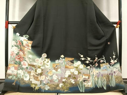 平和屋着物●豪華黒留袖　作家物　色紙重ね人物花文　暈し染め　金彩　反端付き　正絹　逸品　未使用　AABM3988fy