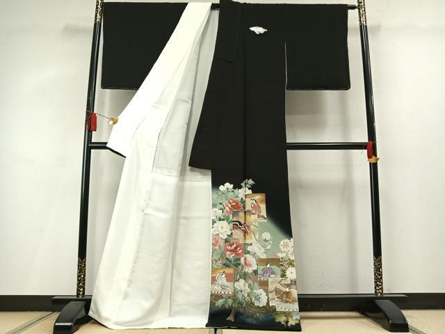 平和屋着物●豪華黒留袖　作家物　色紙重ね人物花文　暈し染め　金彩　反端付き　正絹　逸品　未使用　AABM3988fy