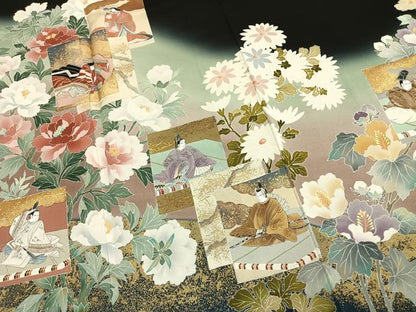 平和屋着物●豪華黒留袖　作家物　色紙重ね人物花文　暈し染め　金彩　反端付き　正絹　逸品　未使用　AABM3988fy