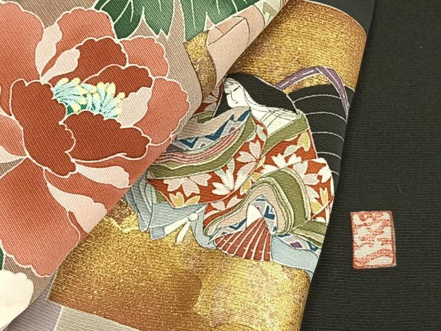 平和屋着物●豪華黒留袖　作家物　色紙重ね人物花文　暈し染め　金彩　反端付き　正絹　逸品　未使用　AABM3988fy