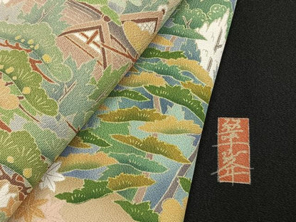 平和屋着物●豪華黒留袖　友禅　作家物　風景枝松文　正絹　逸品　AABM3990fy