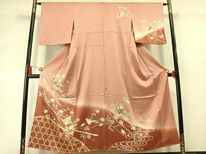 平和屋着物●訪問着　熨斗花文　暈し染め　金彩　正絹　逸品　AABM3994fy