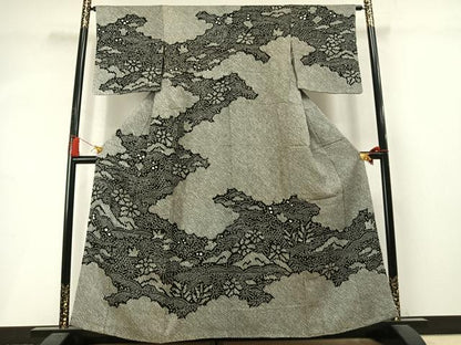 平和屋着物●訪問着　総絞り　松竹梅　黒地　正絹　逸品　未使用　AABM3998fy