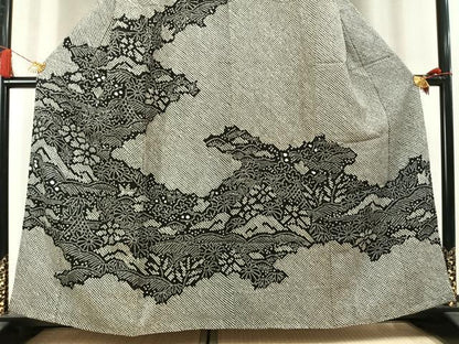 平和屋着物●訪問着　総絞り　松竹梅　黒地　正絹　逸品　未使用　AABM3998fy