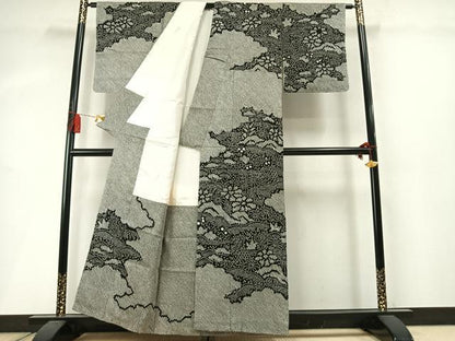 平和屋着物●訪問着　総絞り　松竹梅　黒地　正絹　逸品　未使用　AABM3998fy