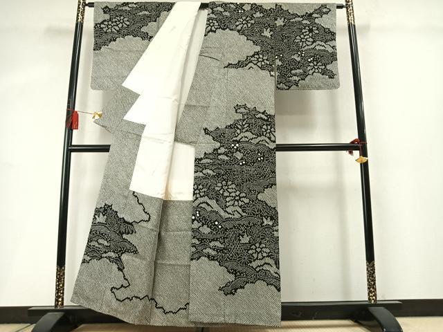 平和屋着物●訪問着　総絞り　松竹梅　黒地　正絹　逸品　未使用　AABM3998fy