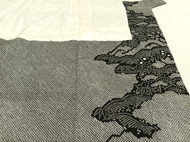 平和屋着物●訪問着　総絞り　松竹梅　黒地　正絹　逸品　未使用　AABM3998fy