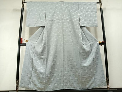 平和屋着物●上質な色無地　雲取り地紋　薄雲鼠色　正絹　逸品　AABM3999fy