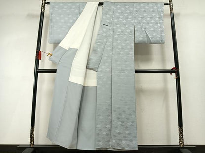 平和屋着物●上質な色無地　雲取り地紋　薄雲鼠色　正絹　逸品　AABM3999fy