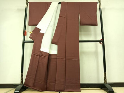 平和屋着物●本草木染作家　瑞寶　色無地　紋意匠　小豆色　三越扱い　正絹　逸品　AABM4001fy