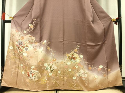 平和屋着物●訪問着　花蝶文　暈し染め　金銀彩　正絹　逸品　未使用　AABM4002fy