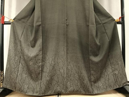 平和屋着物●訪問着　お召地　枝葉文　暈し染め　正絹　逸品　未使用　AABM4005fy