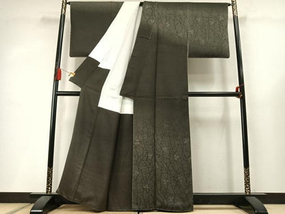 平和屋着物●訪問着　お召地　枝葉文　暈し染め　正絹　逸品　未使用　AABM4005fy