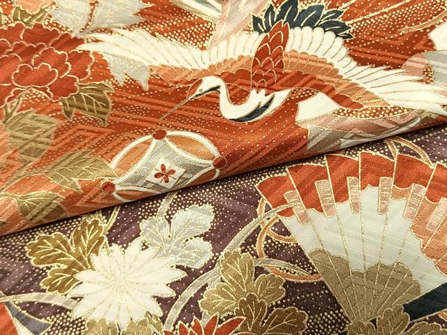 平和屋着物●豪華振袖　飛鶴扇面花文　暈し染め　金彩　正絹　逸品　AABM4008fy