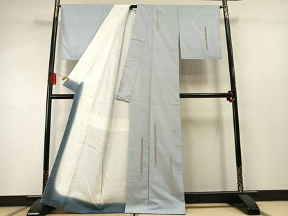 平和屋着物●五月みどりプロデュース　結城紬地　訪問着　総刺繍　抽象文様　銀糸　正絹　逸品　AABM4011fy