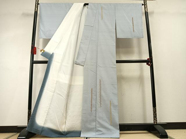 平和屋着物●五月みどりプロデュース　結城紬地　訪問着　総刺繍　抽象文様　銀糸　正絹　逸品　AABM4011fy