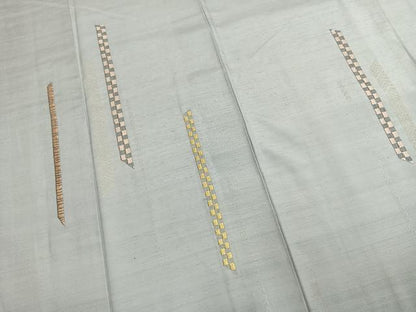 平和屋着物●五月みどりプロデュース　結城紬地　訪問着　総刺繍　抽象文様　銀糸　正絹　逸品　AABM4011fy
