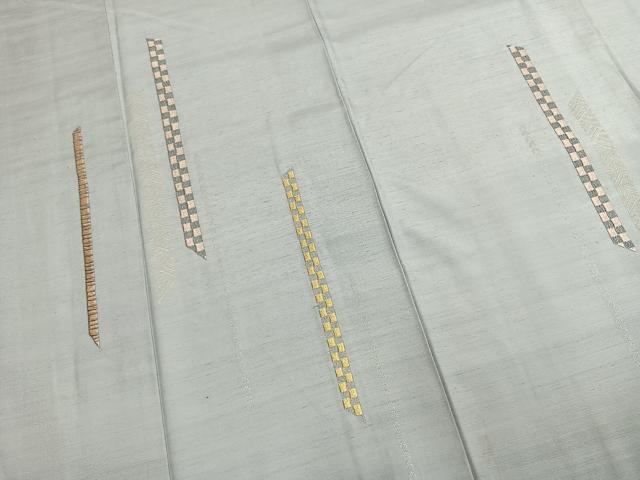 平和屋着物●五月みどりプロデュース　結城紬地　訪問着　総刺繍　抽象文様　銀糸　正絹　逸品　AABM4011fy
