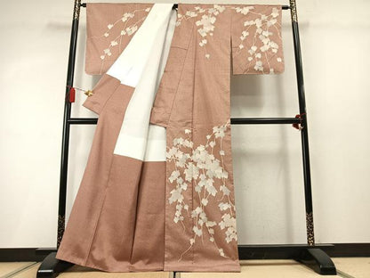 平和屋着物●本場縞大島紬　訪問着　蔦の葉文　正絹　逸品　AABM4012fy