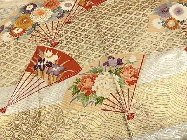 平和屋着物●豪華振袖　駒刺繍　扇面花文　金銀彩　正絹　逸品　AABM4014fy