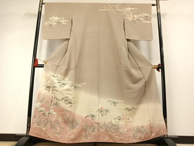 平和屋着物●訪問着　枝松風景文　暈し染め　金彩　正絹　逸品　AABM4015fy