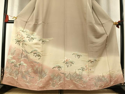 平和屋着物●訪問着　枝松風景文　暈し染め　金彩　正絹　逸品　AABM4015fy
