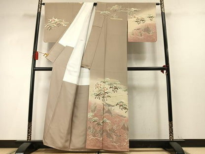 平和屋着物●訪問着　枝松風景文　暈し染め　金彩　正絹　逸品　AABM4015fy