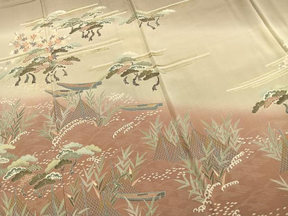 平和屋着物●訪問着　枝松風景文　暈し染め　金彩　正絹　逸品　AABM4015fy