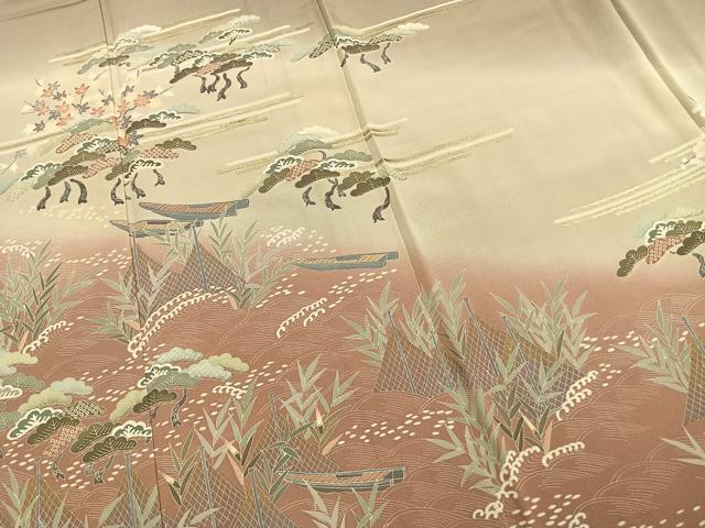 平和屋着物●訪問着　枝松風景文　暈し染め　金彩　正絹　逸品　AABM4015fy