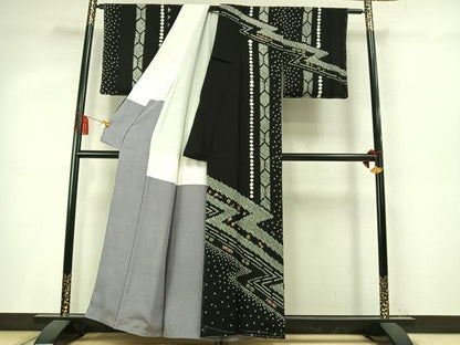 平和屋着物●中国三大刺繍　相良刺繍　訪問着　絞り　宝尽くし　金糸　正絹　逸品　未使用　AABM4020fy