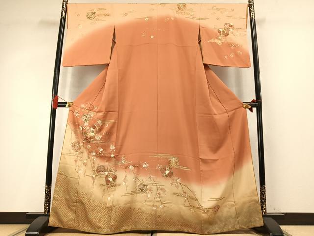 平和屋着物●上質な小紋　刺繍　枝花丸文　暈し染め　金彩　やまと誂製　正絹　逸品　AABM4022fy