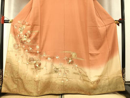 平和屋着物●上質な小紋　刺繍　枝花丸文　暈し染め　金彩　やまと誂製　正絹　逸品　AABM4022fy