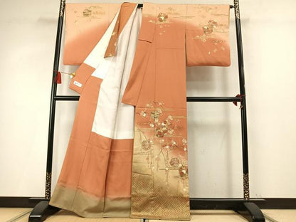 平和屋着物●上質な小紋　刺繍　枝花丸文　暈し染め　金彩　やまと誂製　正絹　逸品　AABM4022fy