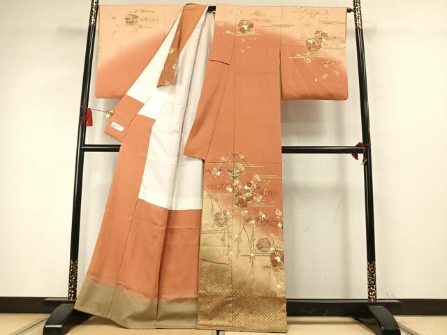平和屋着物●上質な小紋　刺繍　枝花丸文　暈し染め　金彩　やまと誂製　正絹　逸品　AABM4022fy
