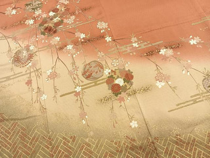 平和屋着物●上質な小紋　刺繍　枝花丸文　暈し染め　金彩　やまと誂製　正絹　逸品　AABM4022fy